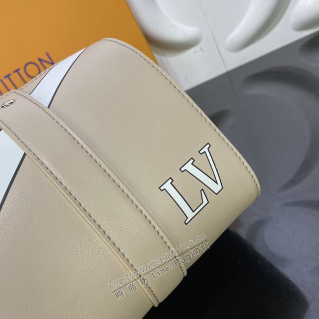 LV專櫃新款包包 路易威登City Keepall手袋 M45757杏色 Monogram Seal牛皮 LV單肩斜挎包  ydh4323